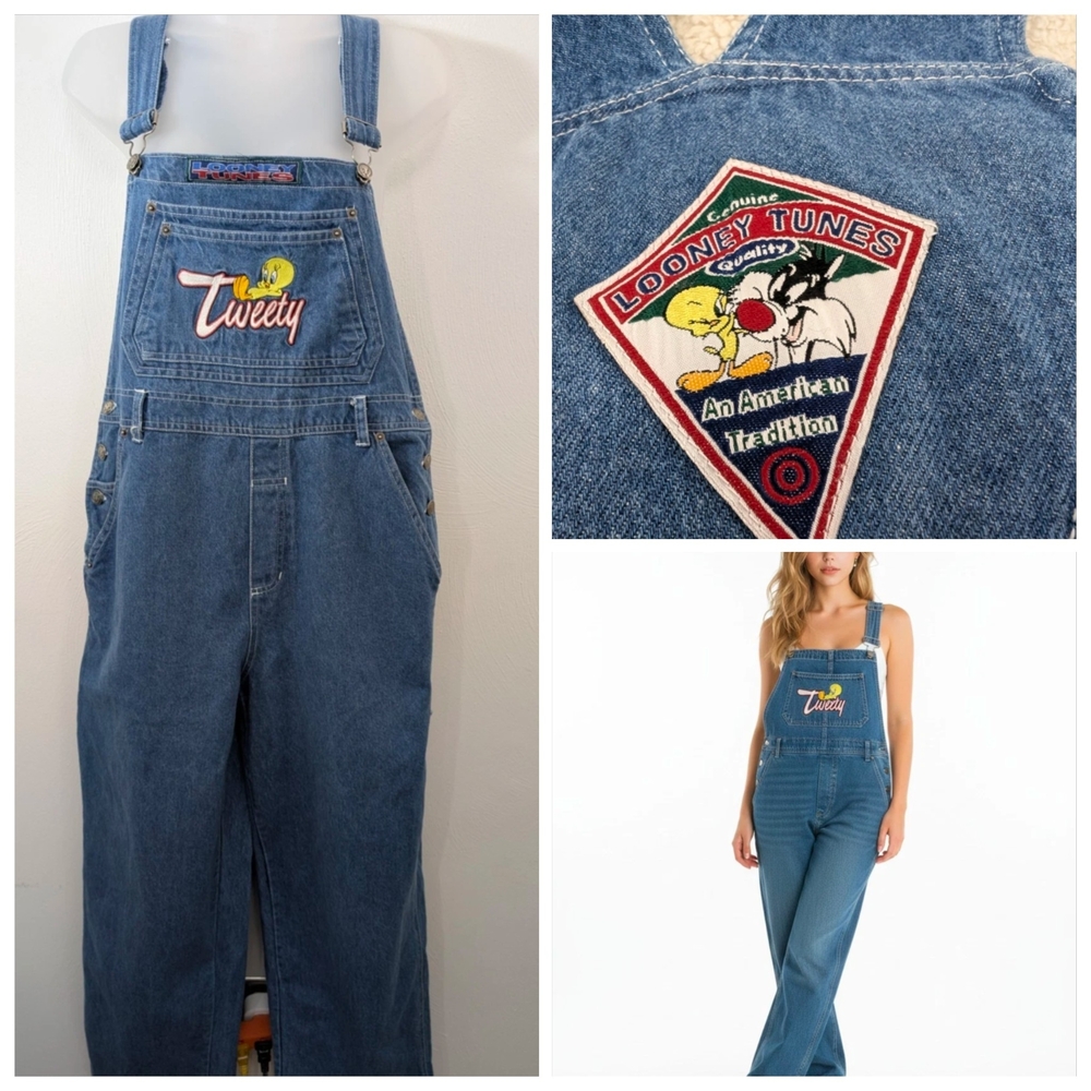 Tweety Bird Overalls/Bibs Medium Adult Warner Bros Embroidered Retro '97 Vintage